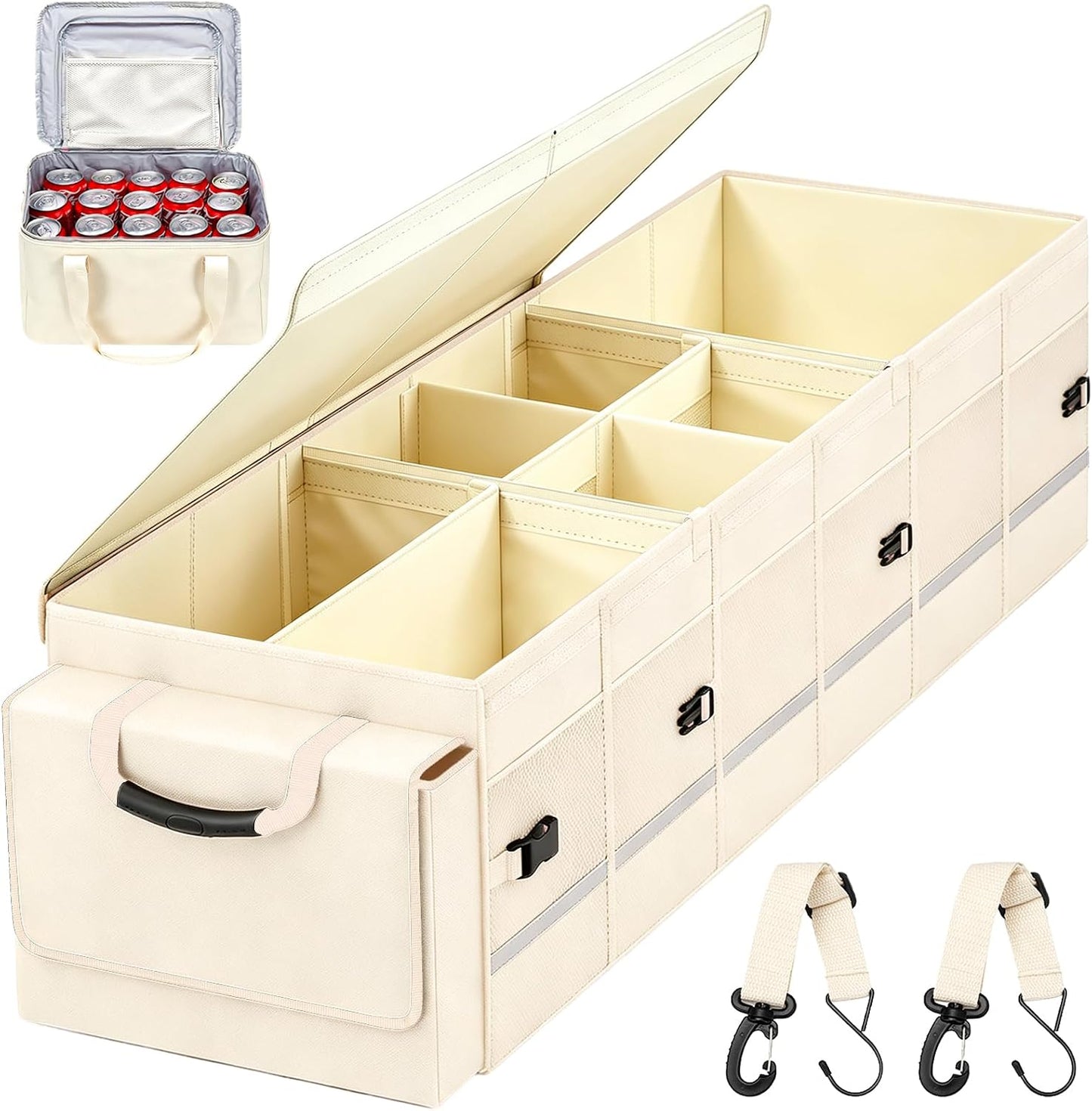 GDNasist Car Trunk Organizer and Storage with Lid & Removable Cooler Bag, Car Accessories 6 Removable Dividers for Custom Space, Collapsible Trunk Organizers Interior for SUV & Sedan, Large