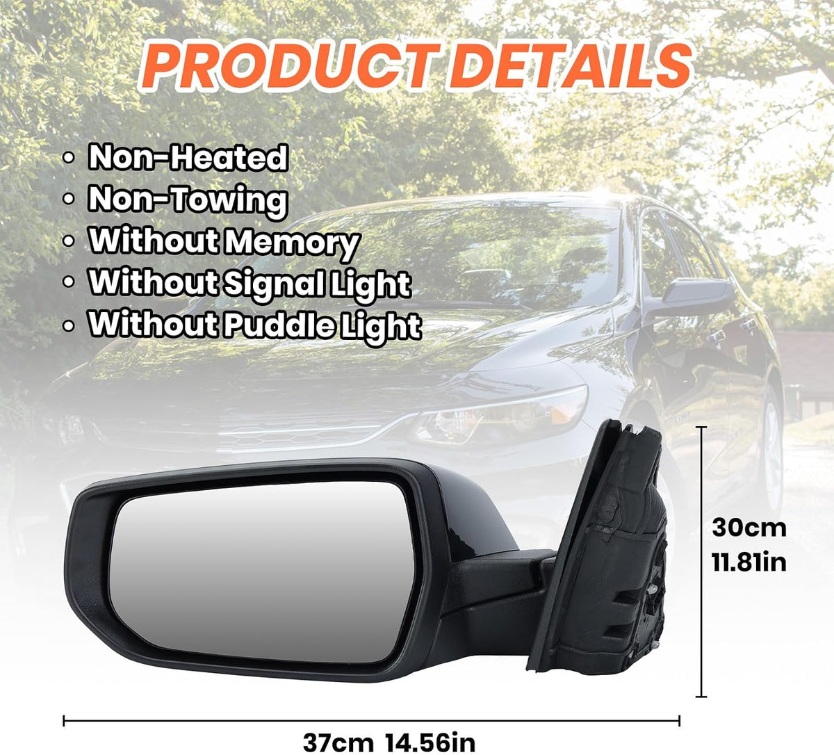 Driver Side Mirror Compatible with Chevy Malibu 2016-2022 Gloss Black 3Pins