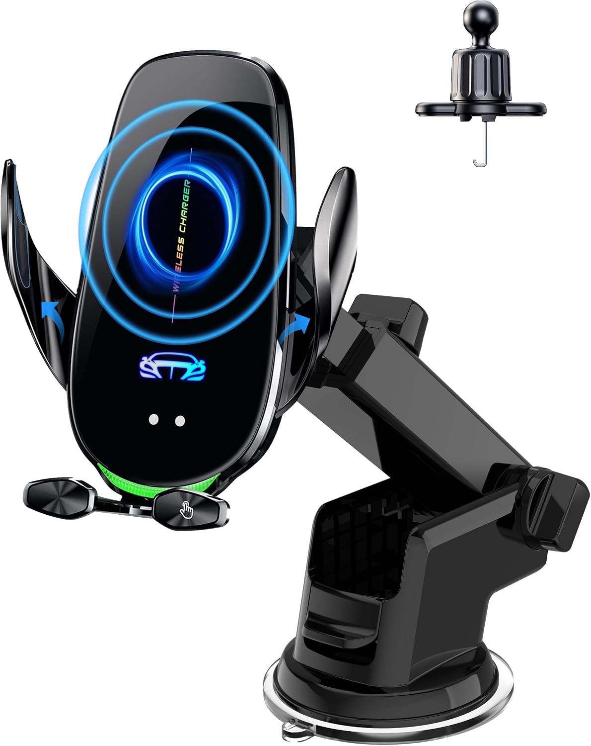 Wireless Car Charger Mount, Fast Charging Auto Clamping 15W Intelligent Dual Control Induction Car Phone Holder Mount Wireless Charging Compatible with All iPhone Android Smartphone