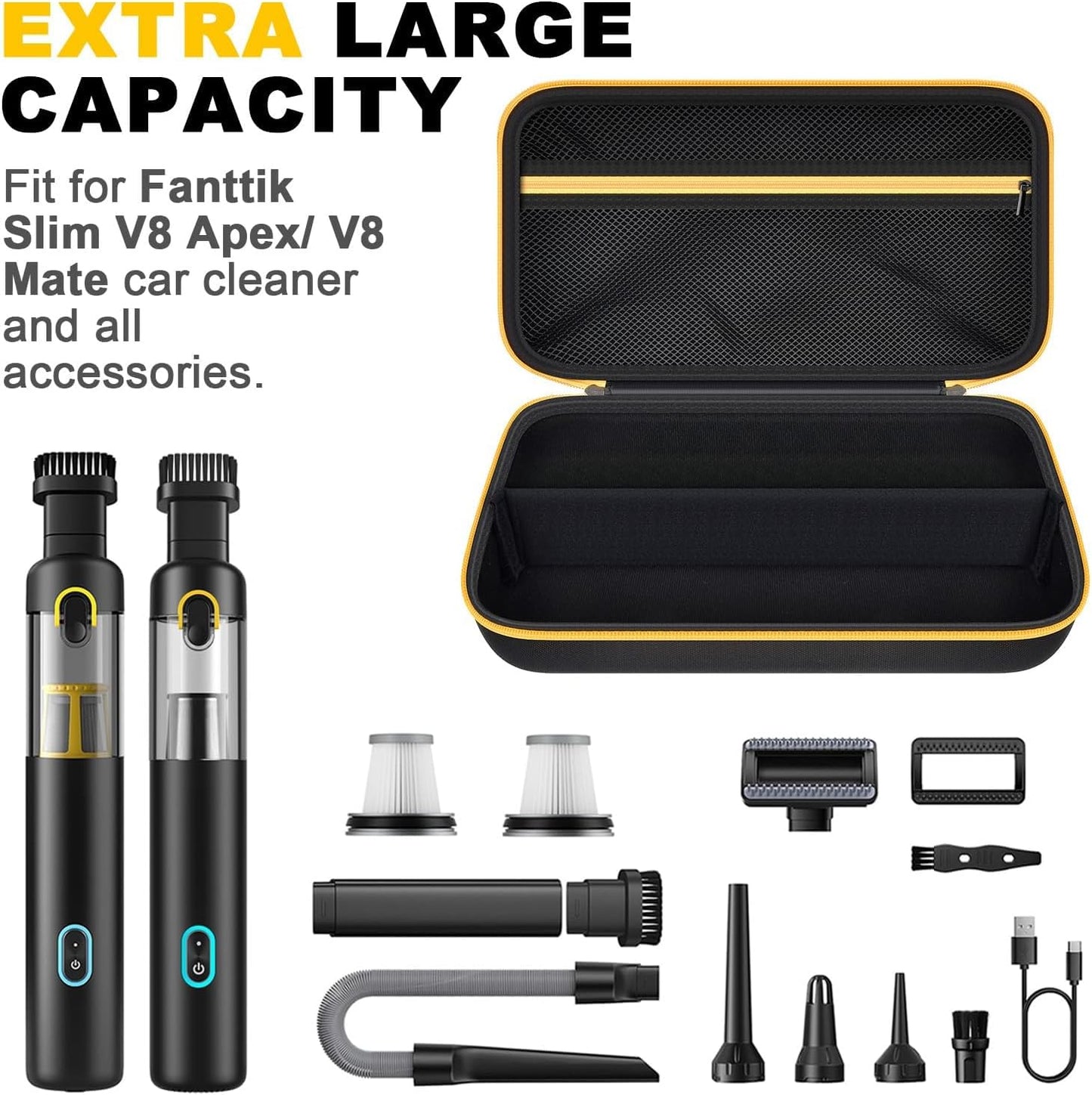 GWCASE Vacuum Car Case Compatible with Fanttik V8 Apex/Mate for Car owners | Removable Divider, Mesh Pocket for Accessories, EVA Shell Protection for Trunk, Truck and Road-Trip Storage