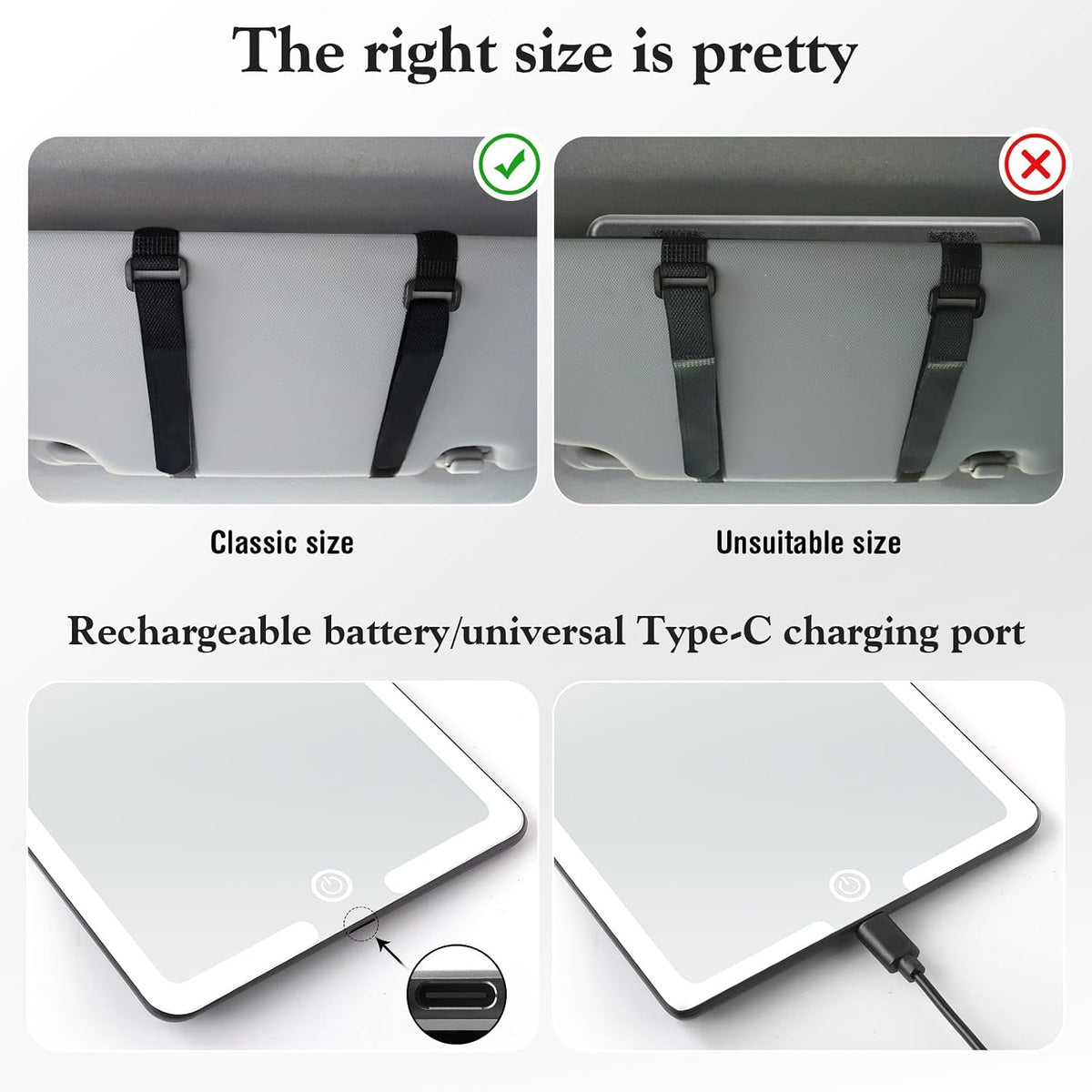 2PCS LED Mirror for Car Sun Visor Accessories,Mid-Size Car Visor Mirrors with 3-Color Dimmable Lights,Lighted Rear View Mirror for Universal Vehicle(BLACK)