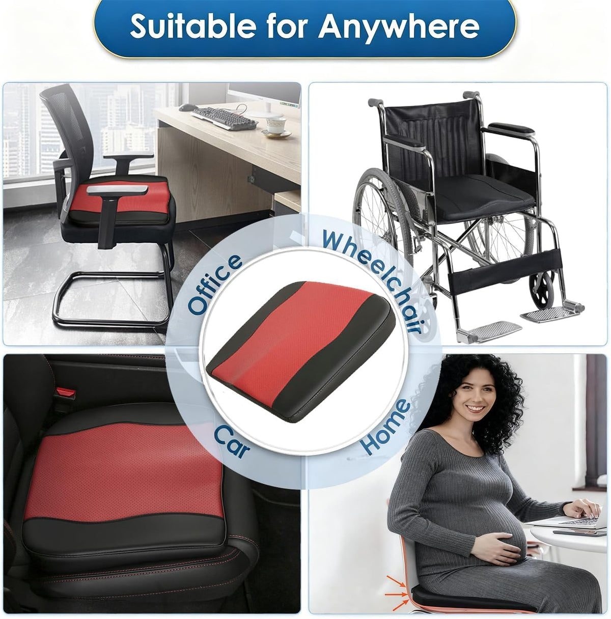 Comfort Memory Foam Car Seat Cushions For Driving,Red Booster Cushion Pad