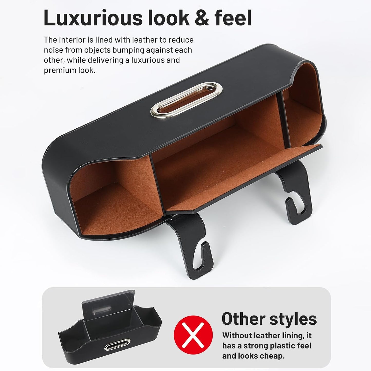 Car Rear Backseat Extra Multifunctional Drink Cup Holder Organizers with Tissue Storage Box Organizer & Hooks for Car Seat Back. Black