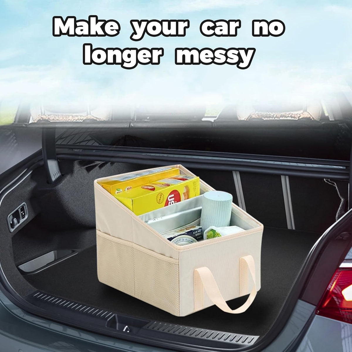 Trunk Organizer - Car Seat Organizer Front or Backseat Organizer for Travel, 16L Waterproof Foldable Car Organizer for SUV & Sedan, 1680D Oxford Polyester (cream-colored)