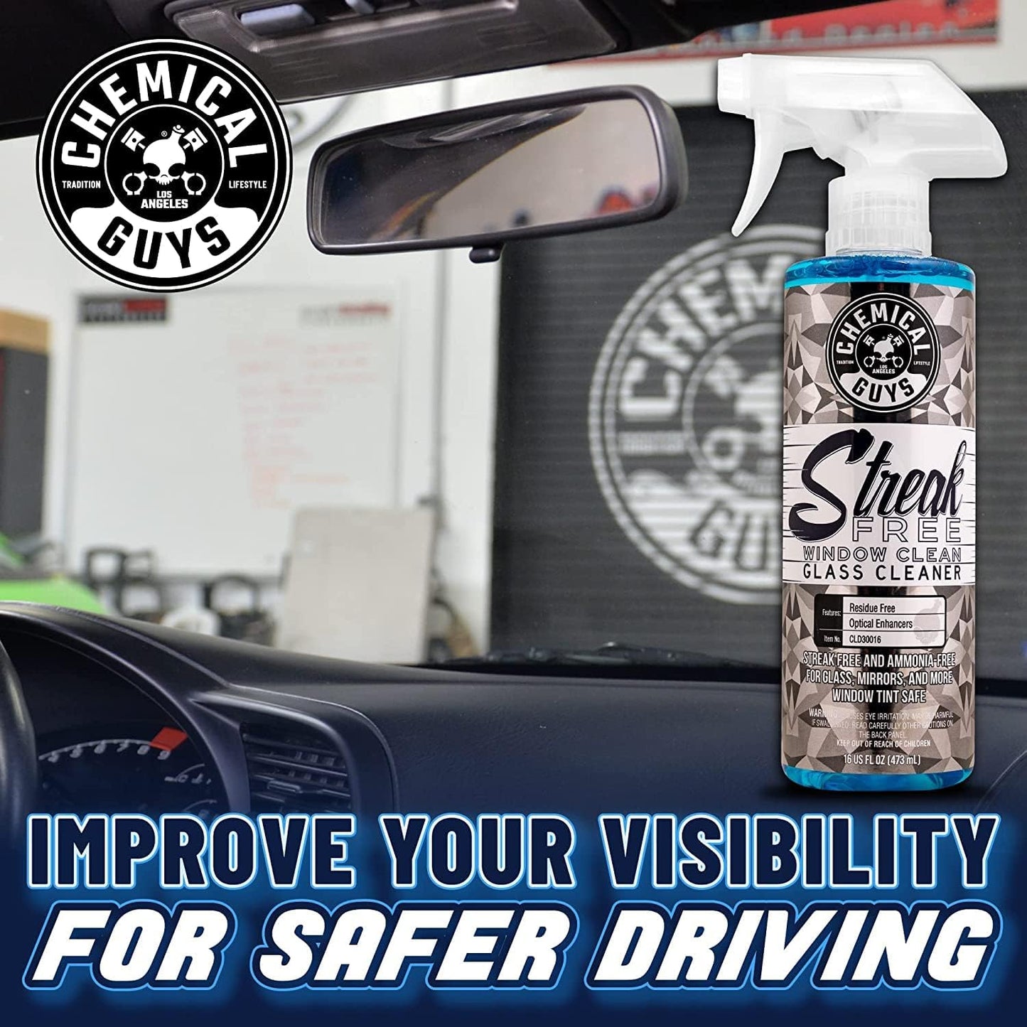 Chemical Guys Streak Free Window Cleaner – Ammonia-Free Glass Cleaner for Crystal Clear Clarity, Safe on Tint, Mirrors, Touchscreens, Windshields, and Chrome, 32 fl oz