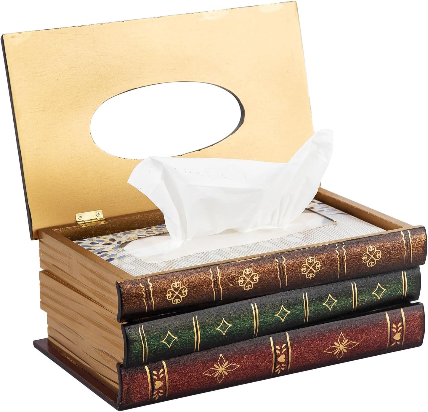 Crafted Classical Retro Wooden Antique Book Tissue Box Cover Rectangular Tissue Holder Dispenser Paper Cover Case Napkin Holder Home Decor for Bathroom Living Room Office car Kitchen
