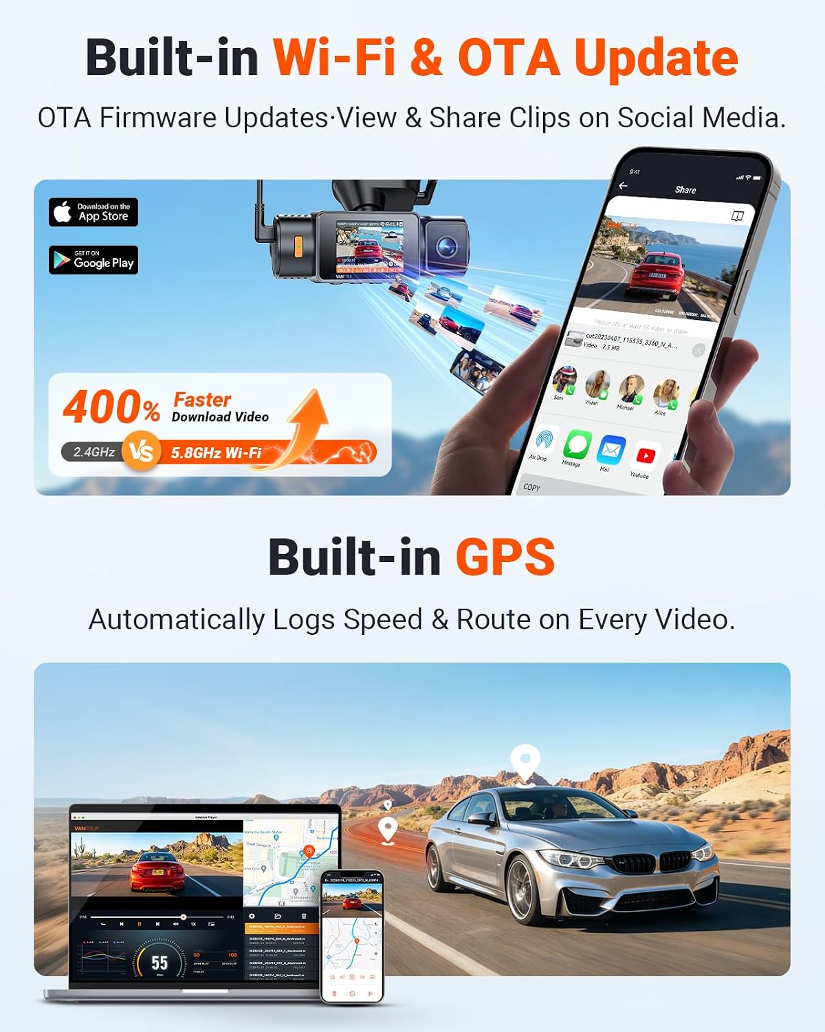 【N4S Dash Cam + 256GB SD Card+ Hardwire Kit + Controller】 STARVIS 2, 2.7K+1440P+1440 Front Inside Rear Dashcam, 24/7 Buffered Parking Mode