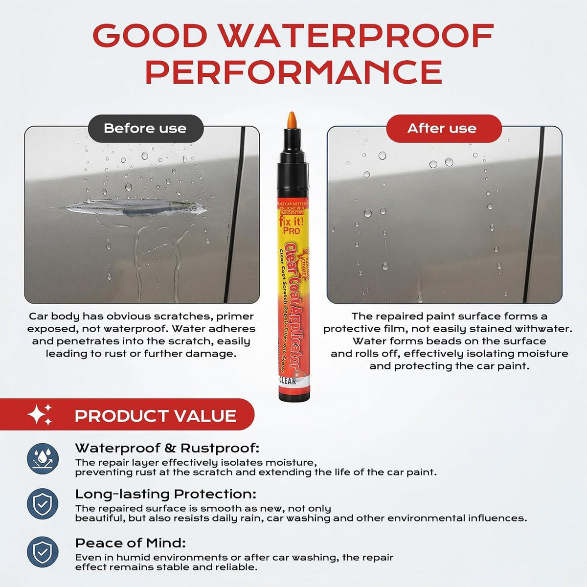 PARAROSE Car Scratch Remover Pen - Portable & Weatherproof Garage Repair