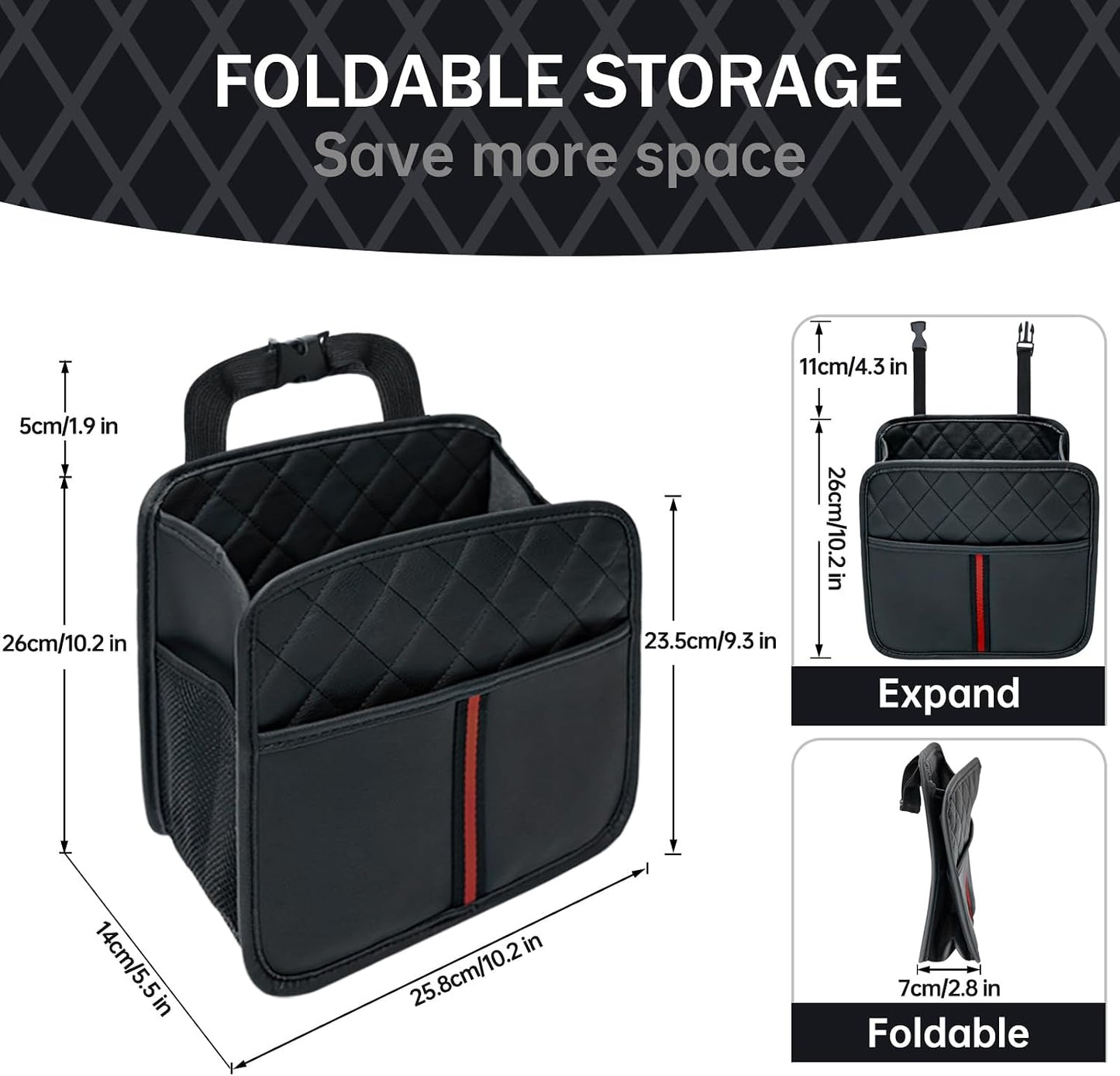 Car Seat Back Organizer, 1 Pack Multifunctional car organizers and storage with Cup Holders, Car Trash Can, Back of Seat Car Organizer for Kids & Adults, Universal for Most Cars, Black