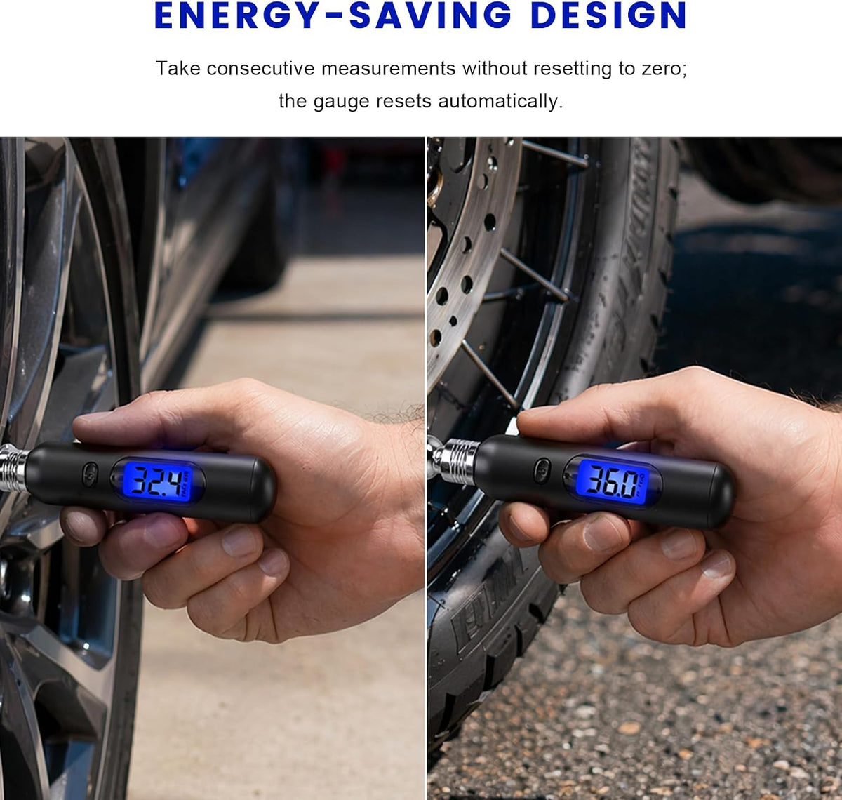 Digital Tire Pressure Gauge, 5-100PSI 4 Settings Auto Tire Check Pencil with Backlit LCD Display, Portable Air Pressure Gauge for Cars Trucks Motorcycles, Car Accessories