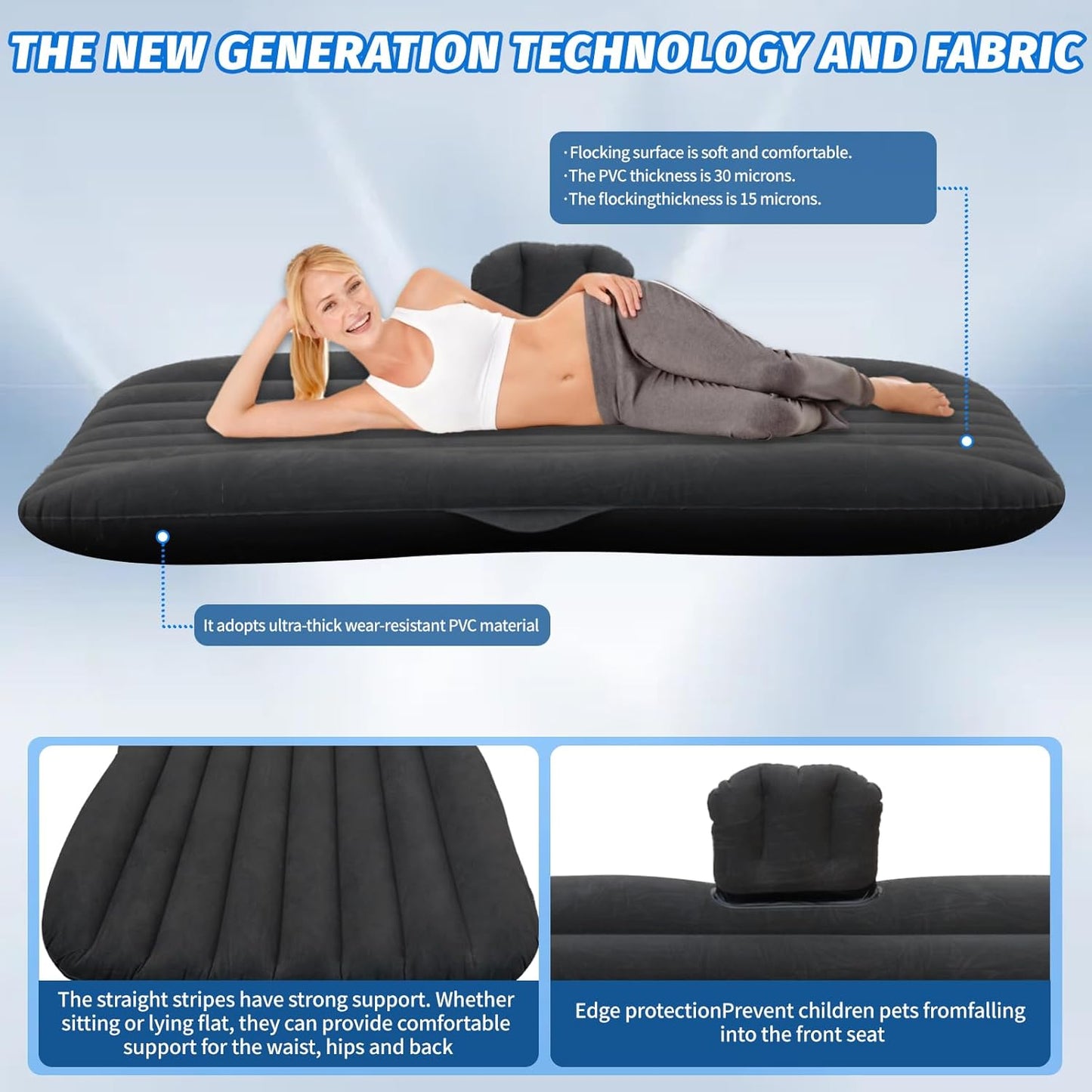 Onirii Inflatable Car Air Mattress Back Seat Bed with Air Pump | 55" (L)x 35" (W) Portable Thickened Car Travel Camping Sleeping Air Mattress Blow Up Bed for Mid-Size,Full-Size Car SUV