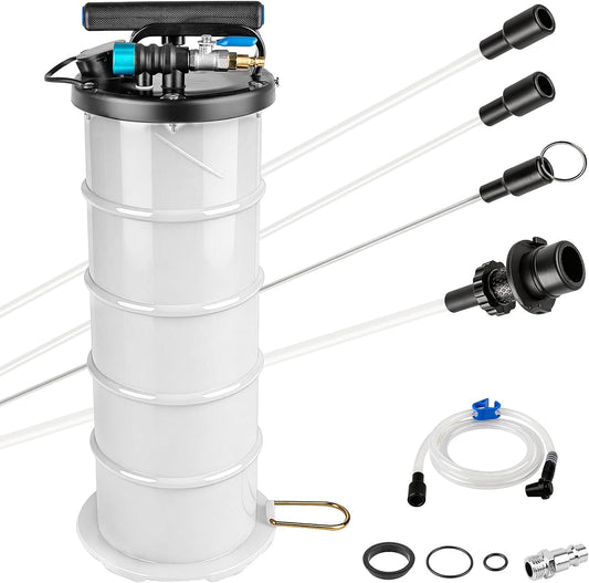 6.5L Oil Extractor Pump - Pneumatic/Manual Automotive Fluid Extractor with Extended Suction Hoses & Brake Bleeding Hose for Oil/Fluid Change