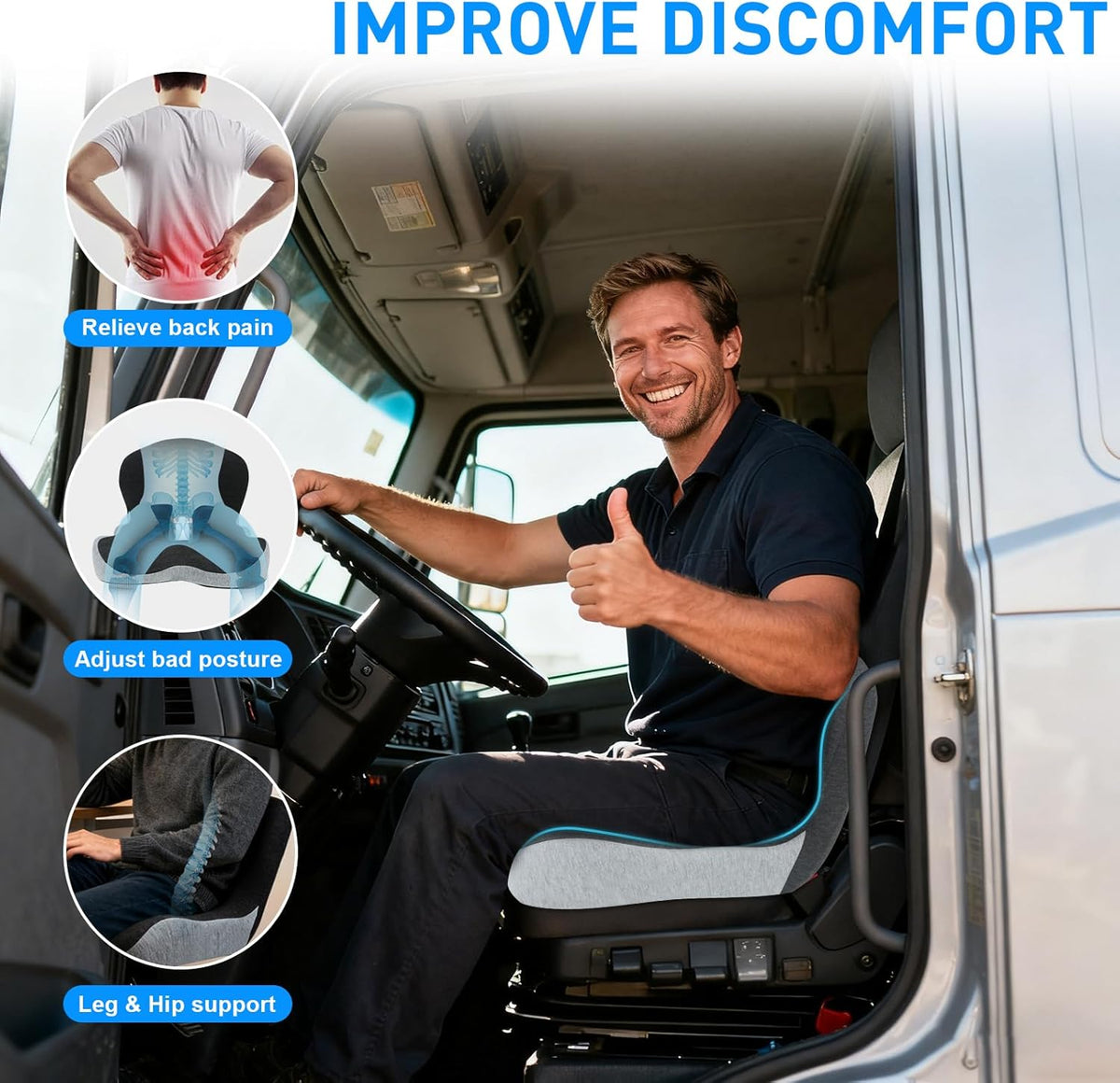 Denchy Memory Foam Car Seat Cushion with Back Support, Truck Driver Cushion
