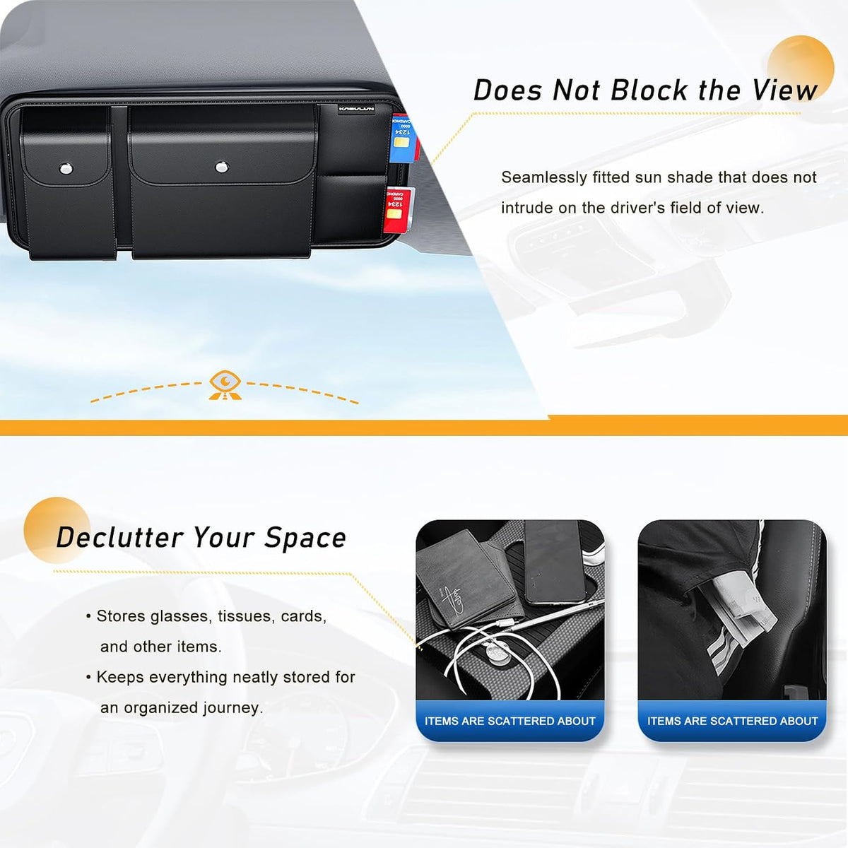 Tumecos Car Sun Visor Organizer, Auto Consoles Organizer with Sunglasses Storage Box,Multi-Pocket Visor Accessories for Truck, SUV，Hold Card/Pen/Driver's License