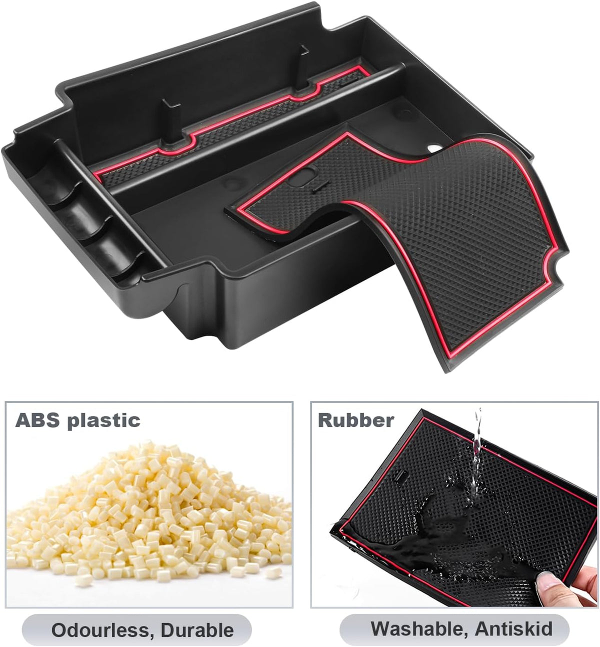 SKTU for 2019-2024 2025 Chevrolet Blazer Center Console Organizer 2024 2025 Chevy Blazer Accessories ABS Black Materials Tray Armrest Secondary Storage Box with Coin and Glass Holder (Red)