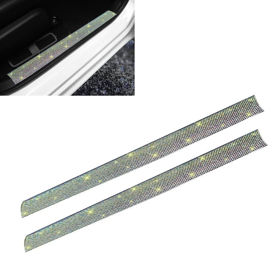 2 PCS Car Door Sill Protectors, 1.97" x 23.62" Bling Rhinestones Car Door Sill Sticker, Anti-Scratch Door Edge Entry Guard, Universal Bling Car Accessories for Most Cars (Multicolored)
