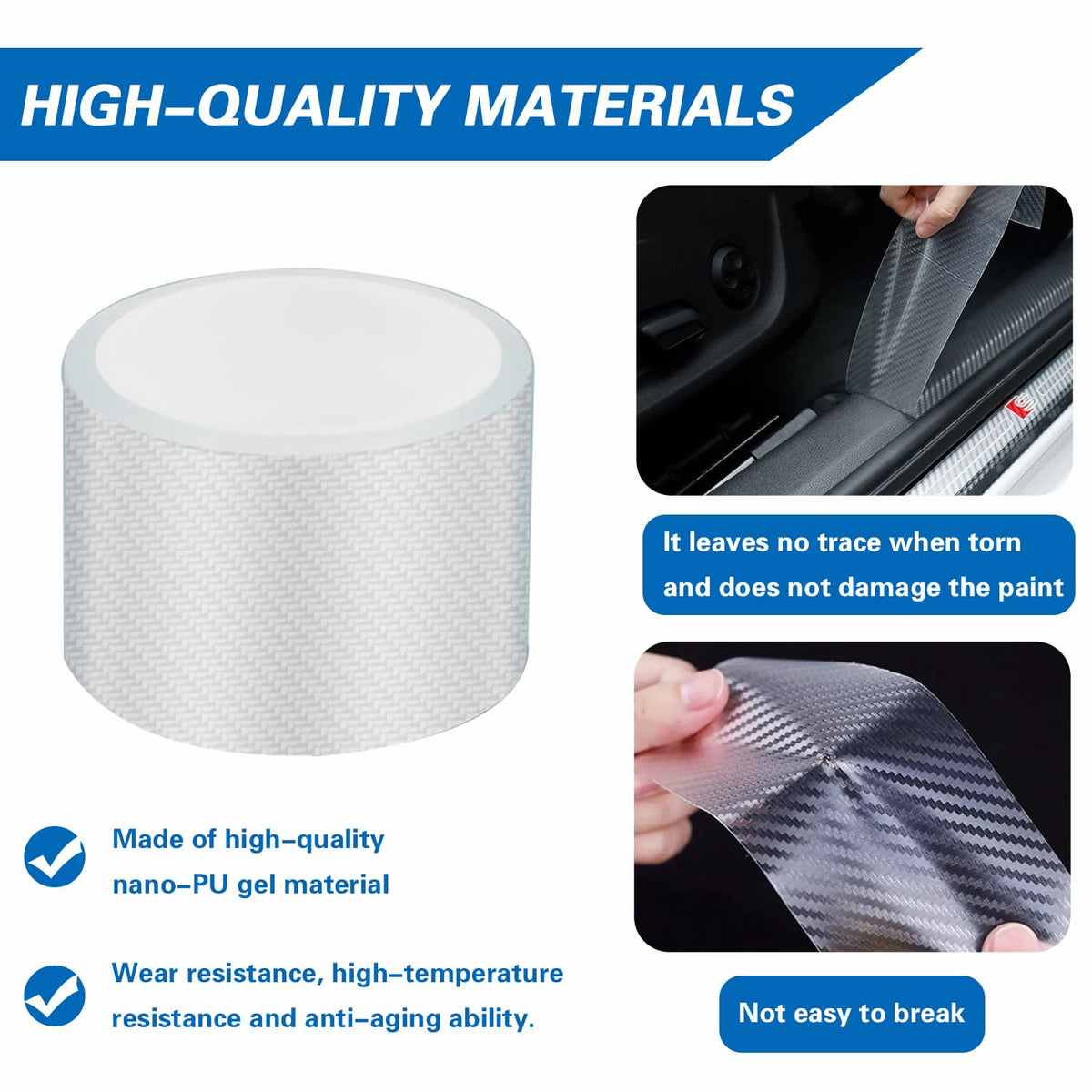 3D Carbon Fiber Clear Car Door Edge Protector, Anti-Collision Door Sill Guard Wrap Film, Universal Vehicle Door Edge Trim Guard 2.7 Inch x 33 Ft Transparent