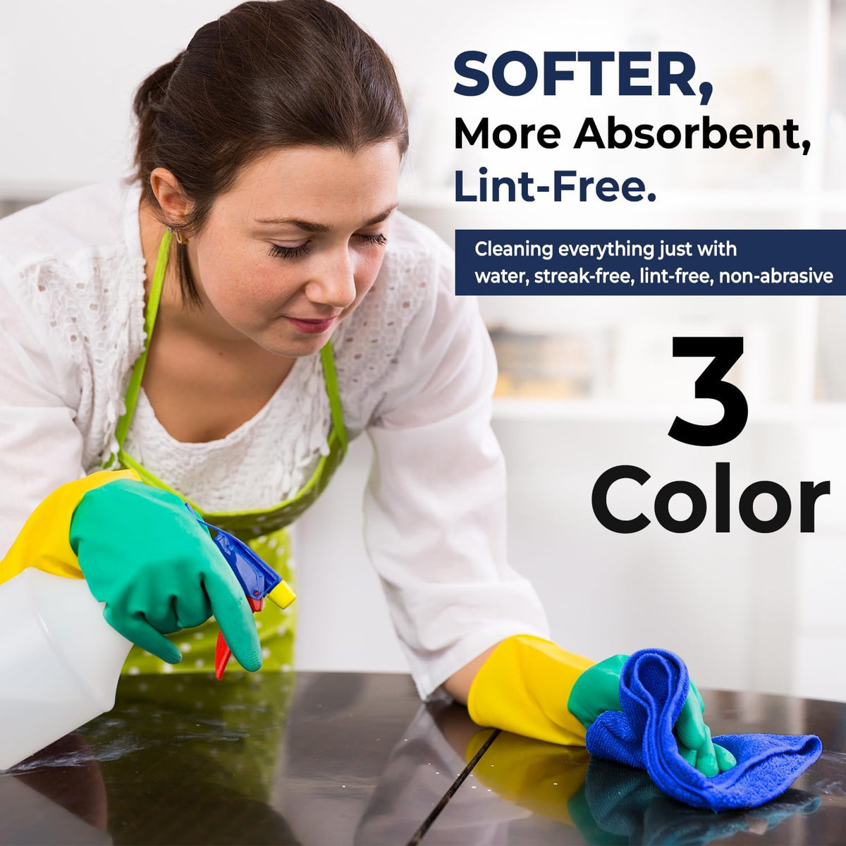 SAIU Microfiber Cleaning Cloths 16x16 in Grey/Blue/Yellow Higher Absorency 12 Pack, Car Washing Cloth Dry Dust Polish Multiple Uses (Blue)