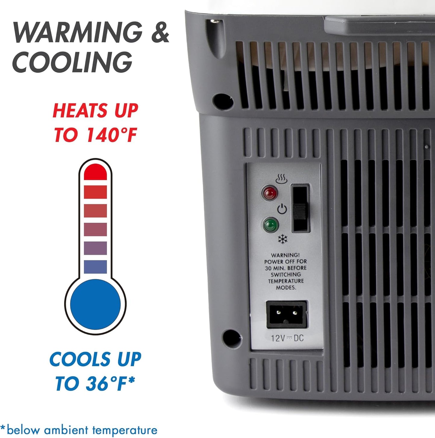 Wagan EL6206 12V 6 Quart Personal Thermoelectric, 6 Liter Capacity, Portable Electric Cooler Warmer with 12/24V DC, Small Fridge for Car, RV, and Camping Use, UL Listed