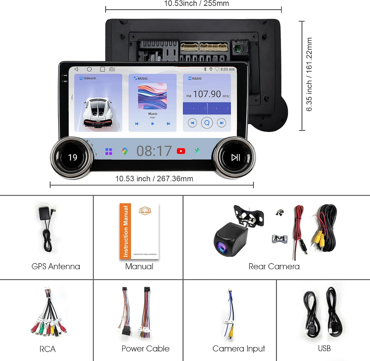 HauDio 10.1" Wireless CarPlay & Android Auto Car Stereo - 2GB RAM 64GB ROM, DSP Sound, 1080P Backup Camera, Bluetooth 5.0, HD Touchscreen Media Receiver