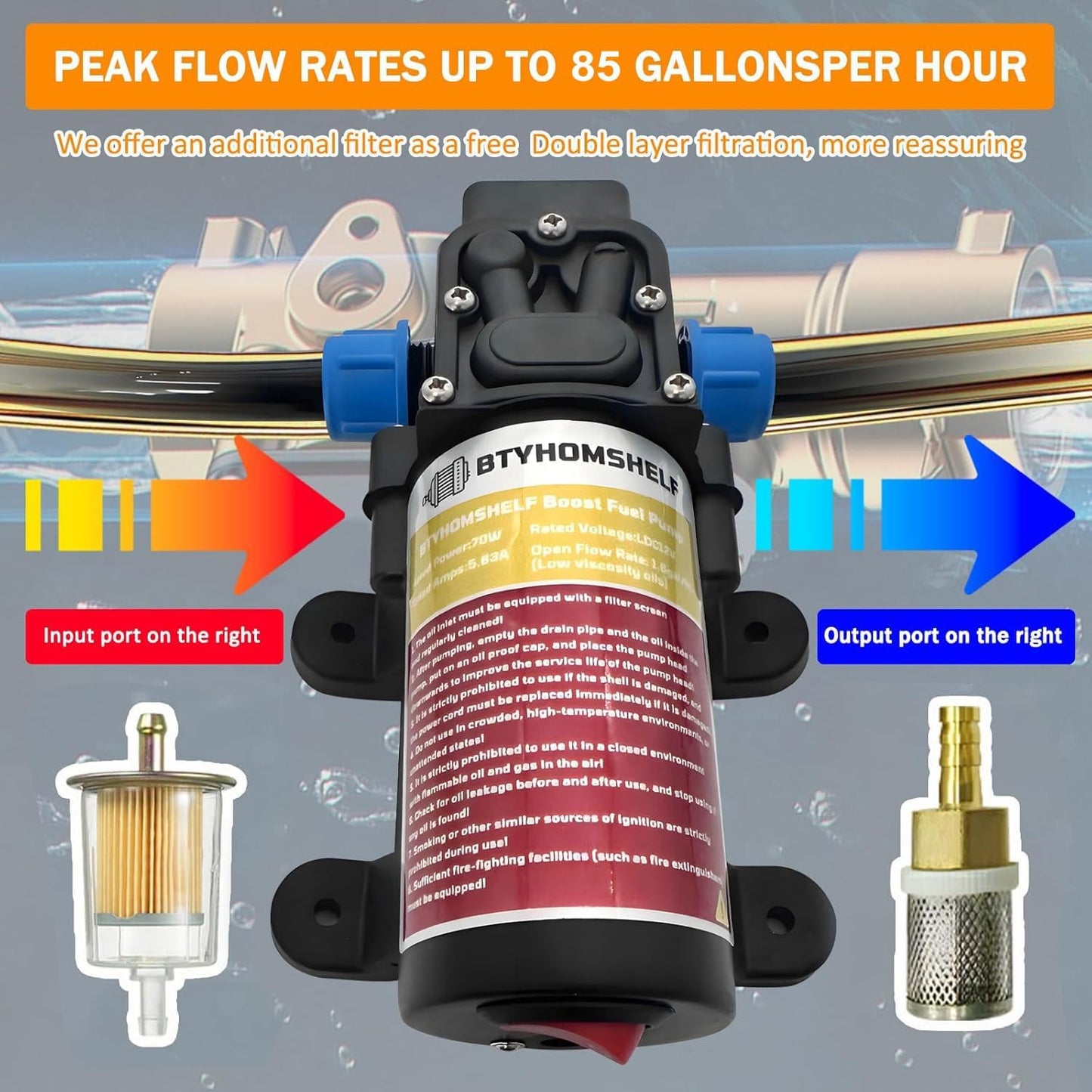 12v Fuel Transfer Pump Set,Gasoline Transfer Pump Moves 85 Gallons of Gas or Diesel Per Hour, Electric Fuel Pump with 70W DC Motor &Patented Pulley Lead Pipe For Car,Boats,Utv,Equipment