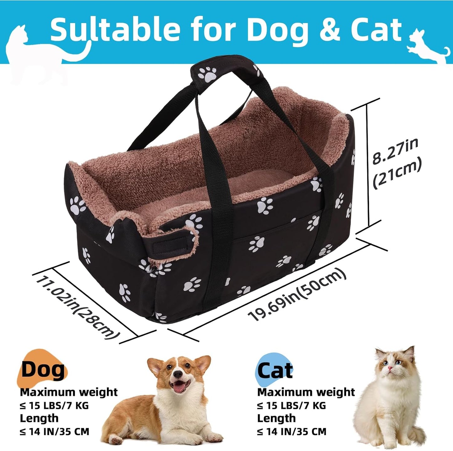 Center Console Dog Car Seat, Pete Console Car Seat for Cats Dogs Middle (Black)
