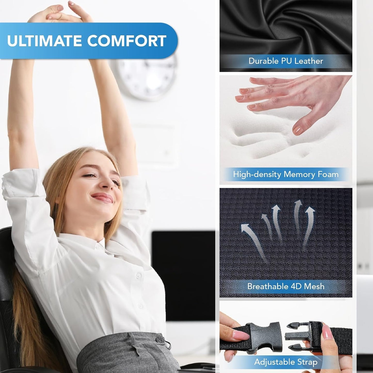 Lofty Aim Lumbar Support Pillow for Car, Car Seat Back Support for Driving | Memory Foam Car Lumbar Support for Driving Seat, Car Back Cushion, Adjustable Straps, Lower Back Pillow, Office Chairs, Black