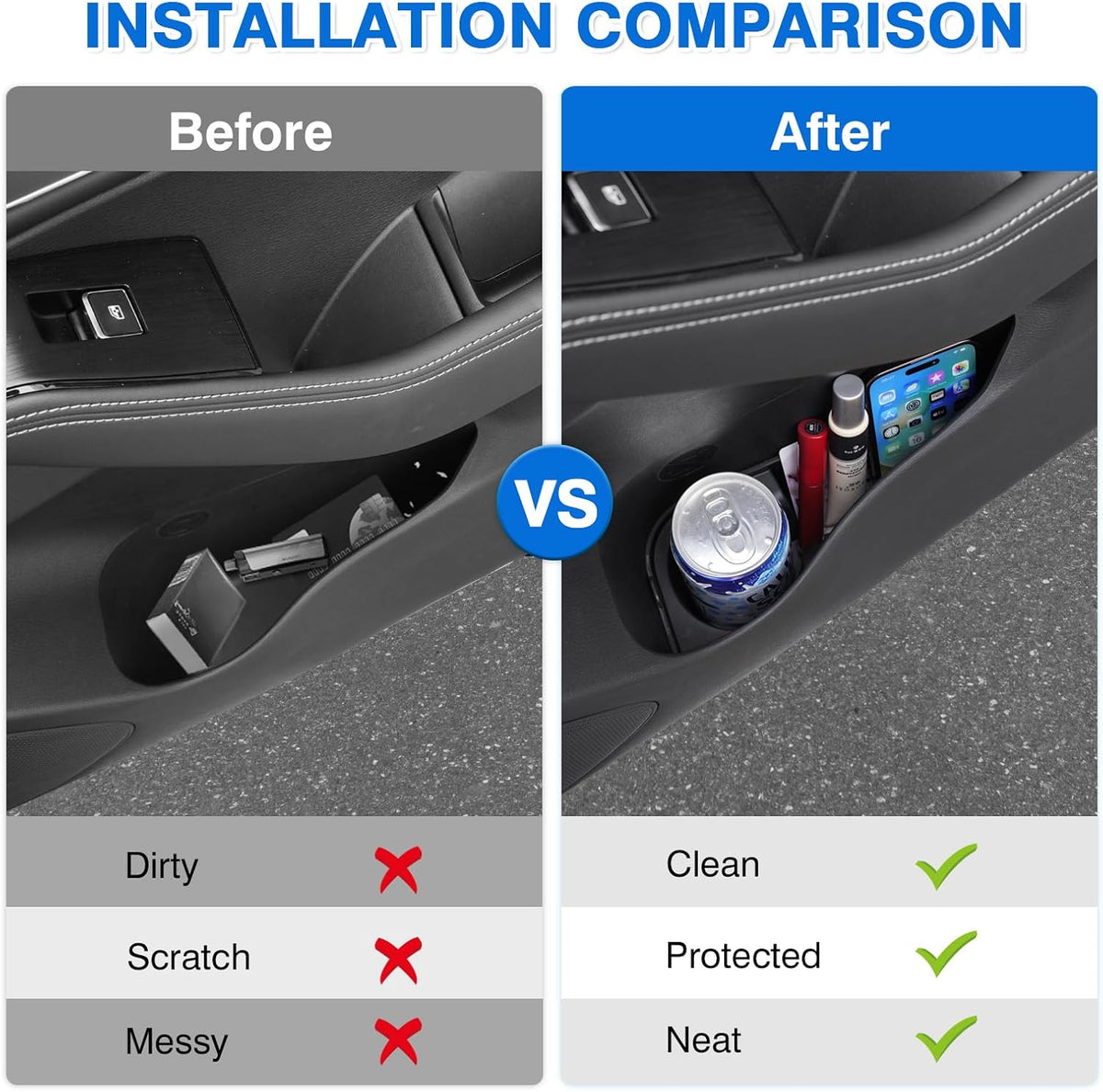 Canvcle Car Door Side Storage Box and Trash Can for 2021-2025 2026 Nissan Rogue Accessories Front Door Insert Tray Organizer Door Slot Storage Protector Garbage Bin with Trash Bags 4PCS