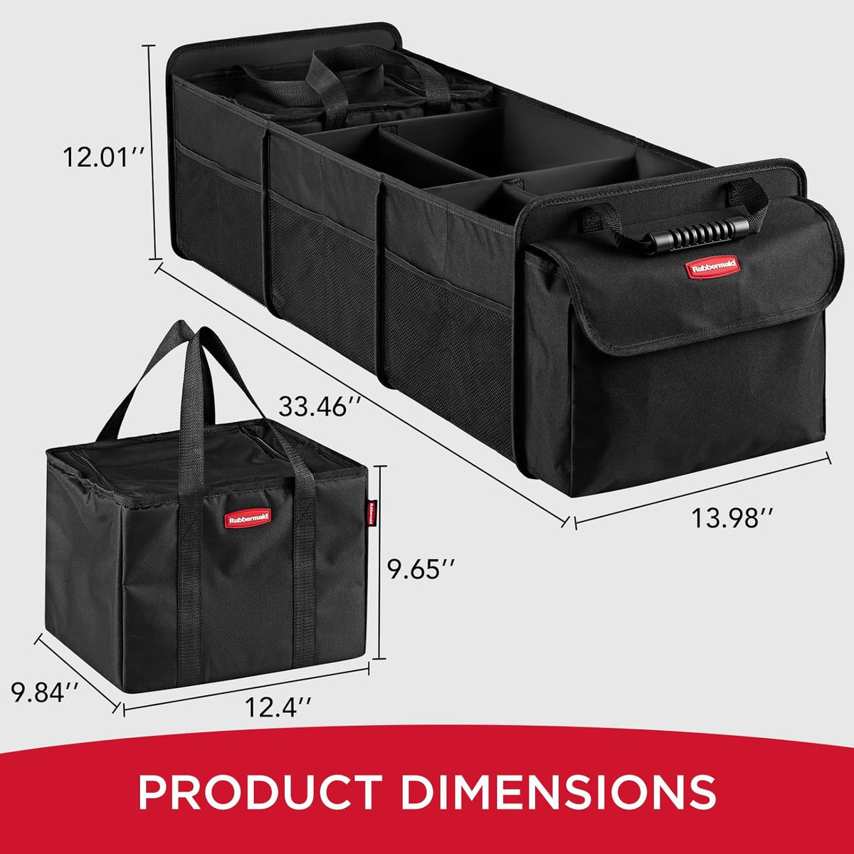 Rubbermaid Car Organizer, Collapsible Trunk Organizer with Removable Leakproof Cooler Bag without Lid, Multi-Compartment Car Storage Organization for Car Accessories, 5 Compartments Without Cover,