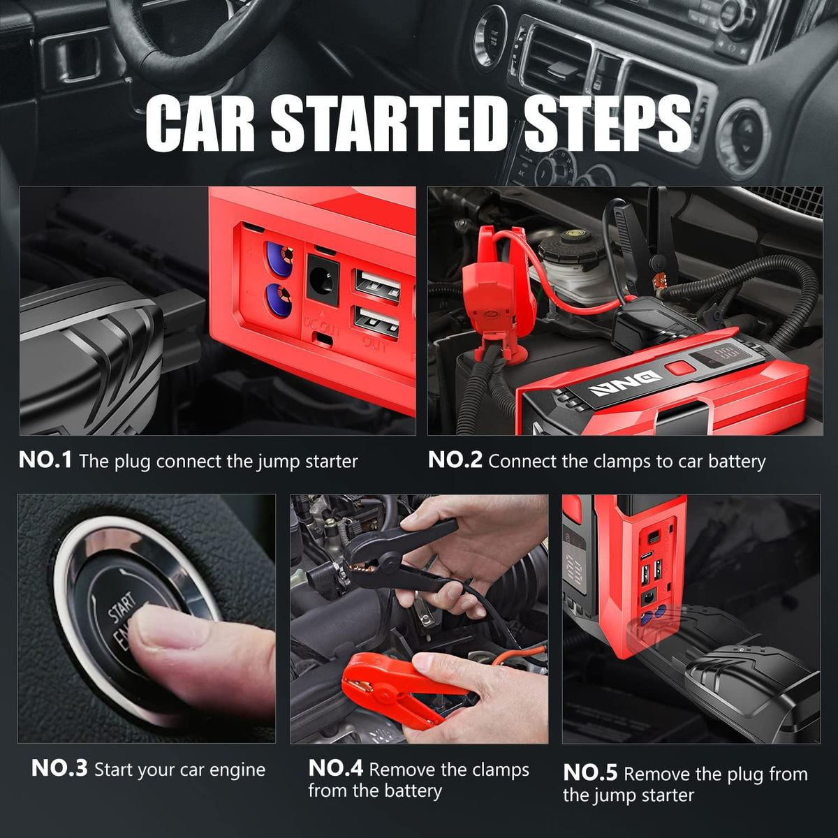 DNA Motoring 12V 2000A Peak Multi-Function Portable Car Battery Jump Starter for Up to 8.0L Gas / 6.3L Diesel Engine, with Carry Case,TOOLS-00275