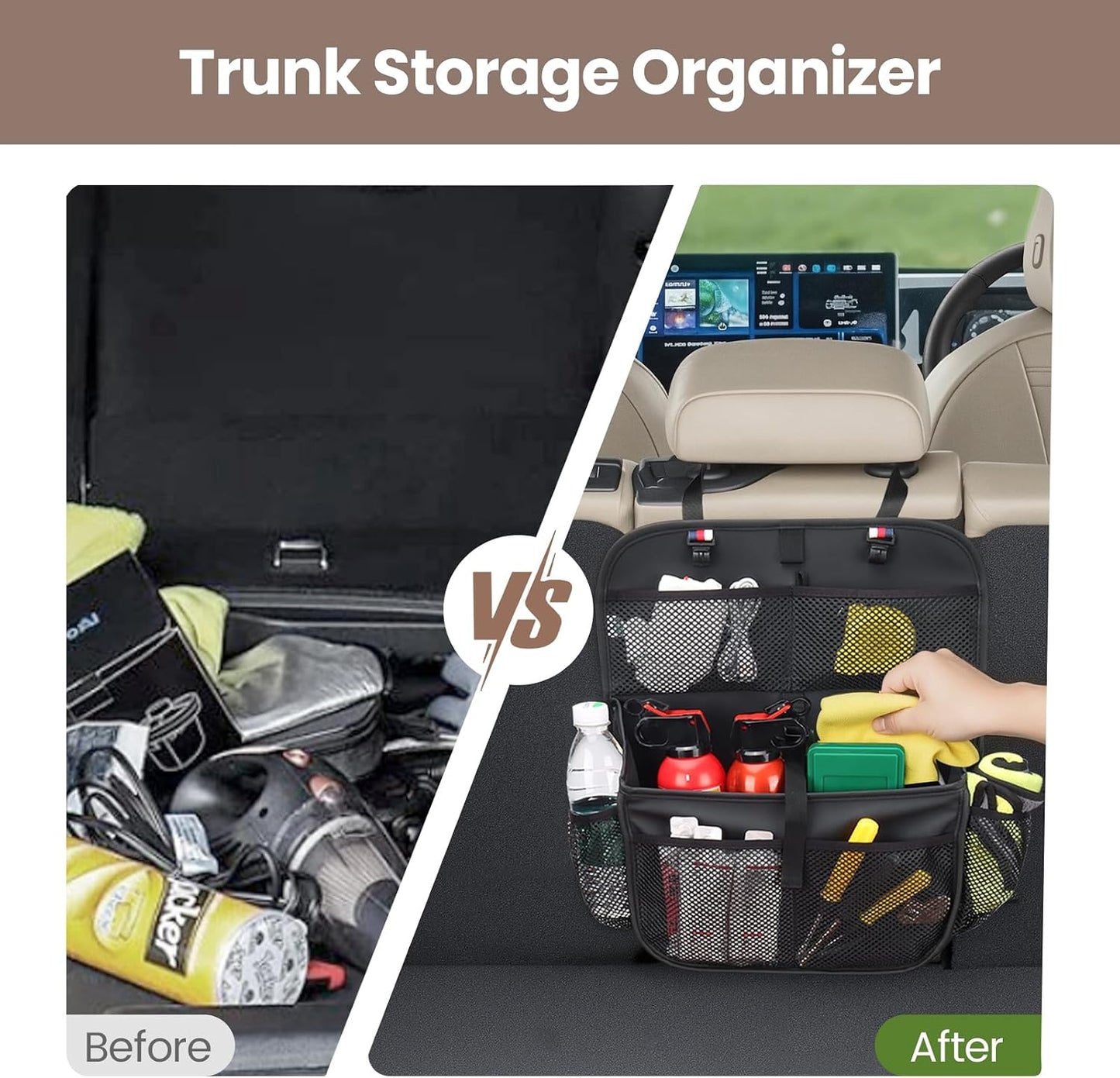Viaviat Car Seat Organizer for the Front or Back Seat or Trunk, Multi-Use Car Interior Storage bag, Fit for SUV/MPV/Truck,Premium Waterproof Faux Leather (1, Black)