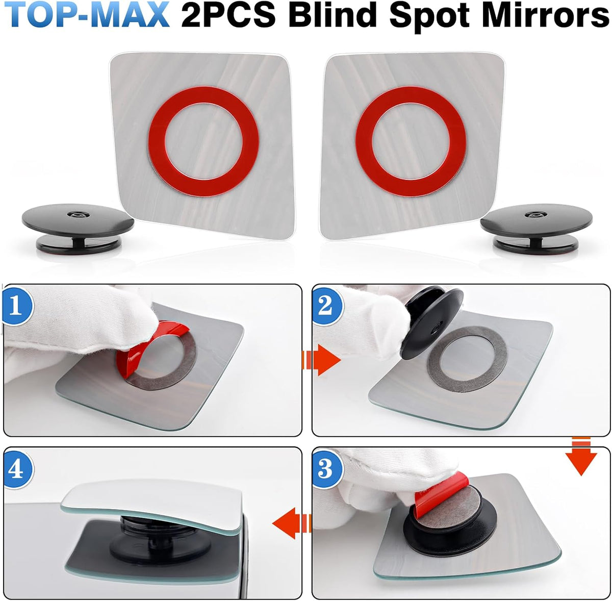 TOP-MAX Convex Stick On Blind Spot Mirrors for Jeep Wrangler 2018-2024 & Gladiator 2020-2023, Custom Fitted Wide-Angle Side Mirrors, HD Glass Design for Enhanced Visibility (Left & Right)