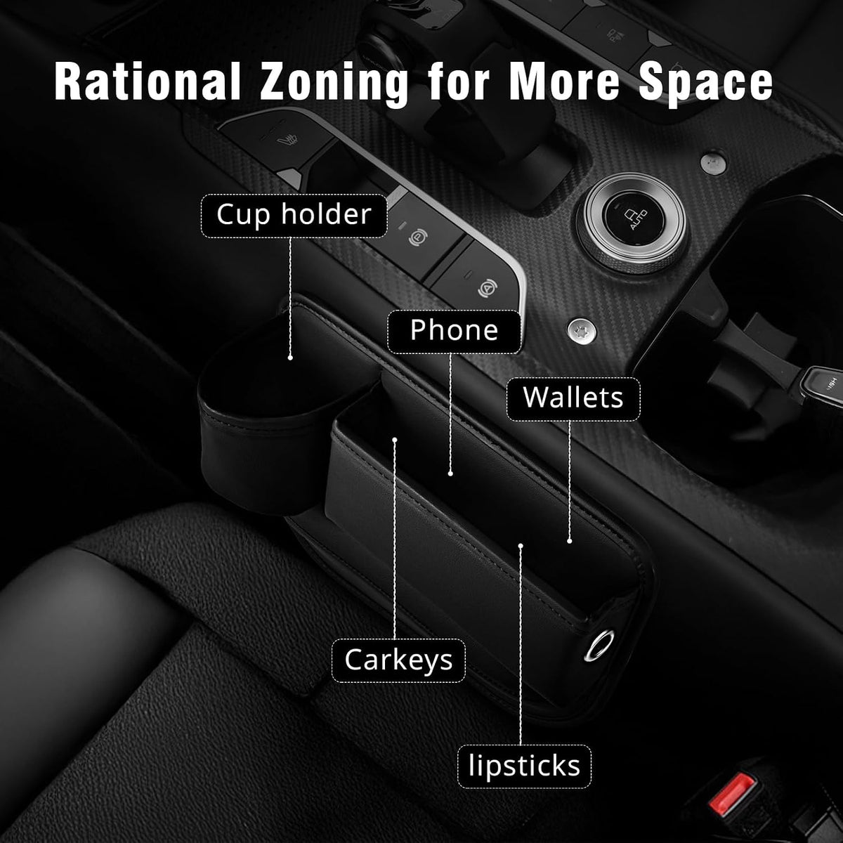 2 Pack Leather Car seat Gap Filler Organizers for Front Seat,Seat Gap Storage with Cup Holder and Storage Box for Phones,Keys,Glasses etc.Suitable for various car models (with cup holder)