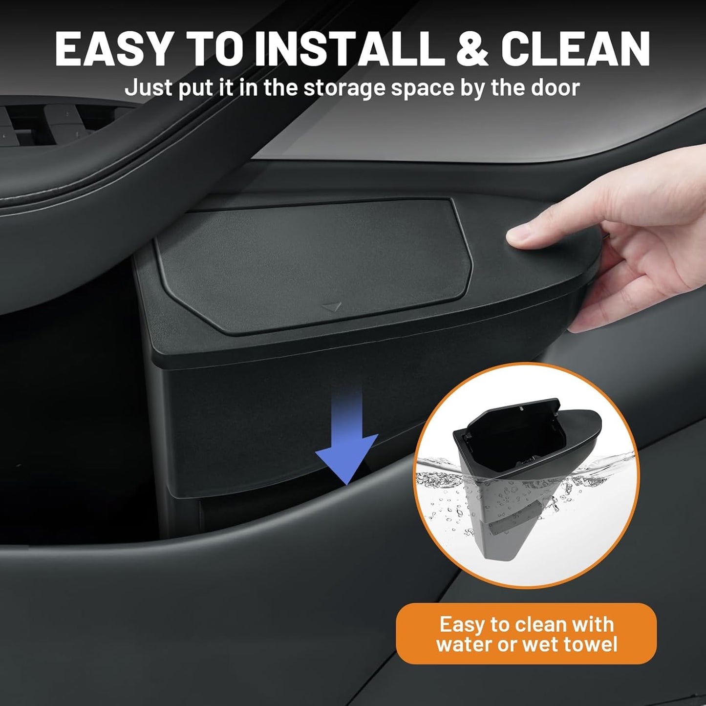Shademax 2PCS Car Front Door Trash Can for Tesla Model Y Juniper/YL 2026 2025, Side Door Storage Box Organizer Accessories with Push-to-Open Lid Design ABS (NOT for Standard)