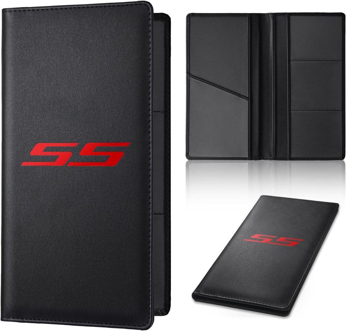 Leather Car Registration and Insurance Cards Holder Compatible with Chevy Camaro SS, Vehicle Glove Box Car Organizer with Magnetic Shut, Documents License for Camaro SS Owners