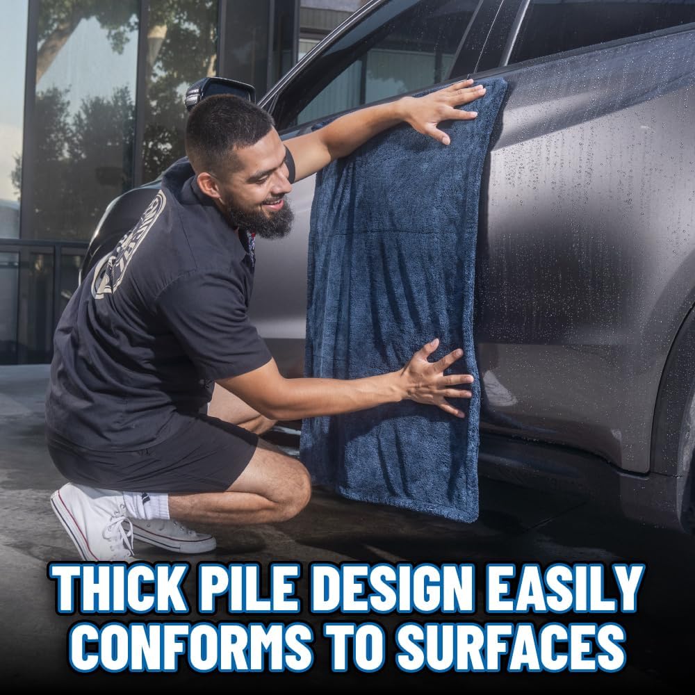 Chemical Guys Megalodon Microfiber Drying Towel with Twisted Loop Technology, Super Plush Absorbent 24" x 36" Microfiber Towel for Cars, Trucks, SUVs, RVs, and More, Extra Large Dark Blue Drying Cloth
