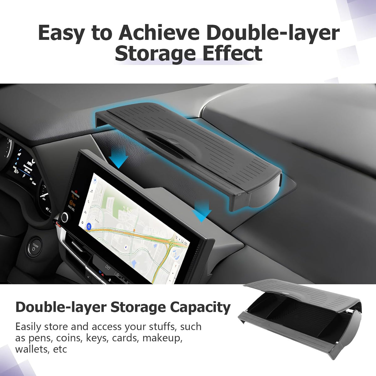 LUWU New 2026 Sienna Accessories Dashboard Storage Tray Compatible with 2025 2026 Toyota Sienna Accessories Behind Screen Organizer Display Box Dash Tray w/Lid (ONLY for 12.3-INCH Screen)