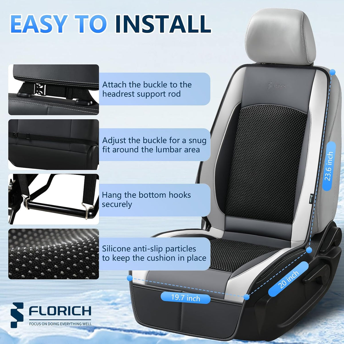 Upgraded Cooling Car Seat Cover Front Seat with Blowing&Suction, 12V-24V Ventilated Car Seat Cushion with 2 Turbo Fans, 3-Speed Adjustable Universal Fit Breathable Car Cushion for Summer Driving-Gray