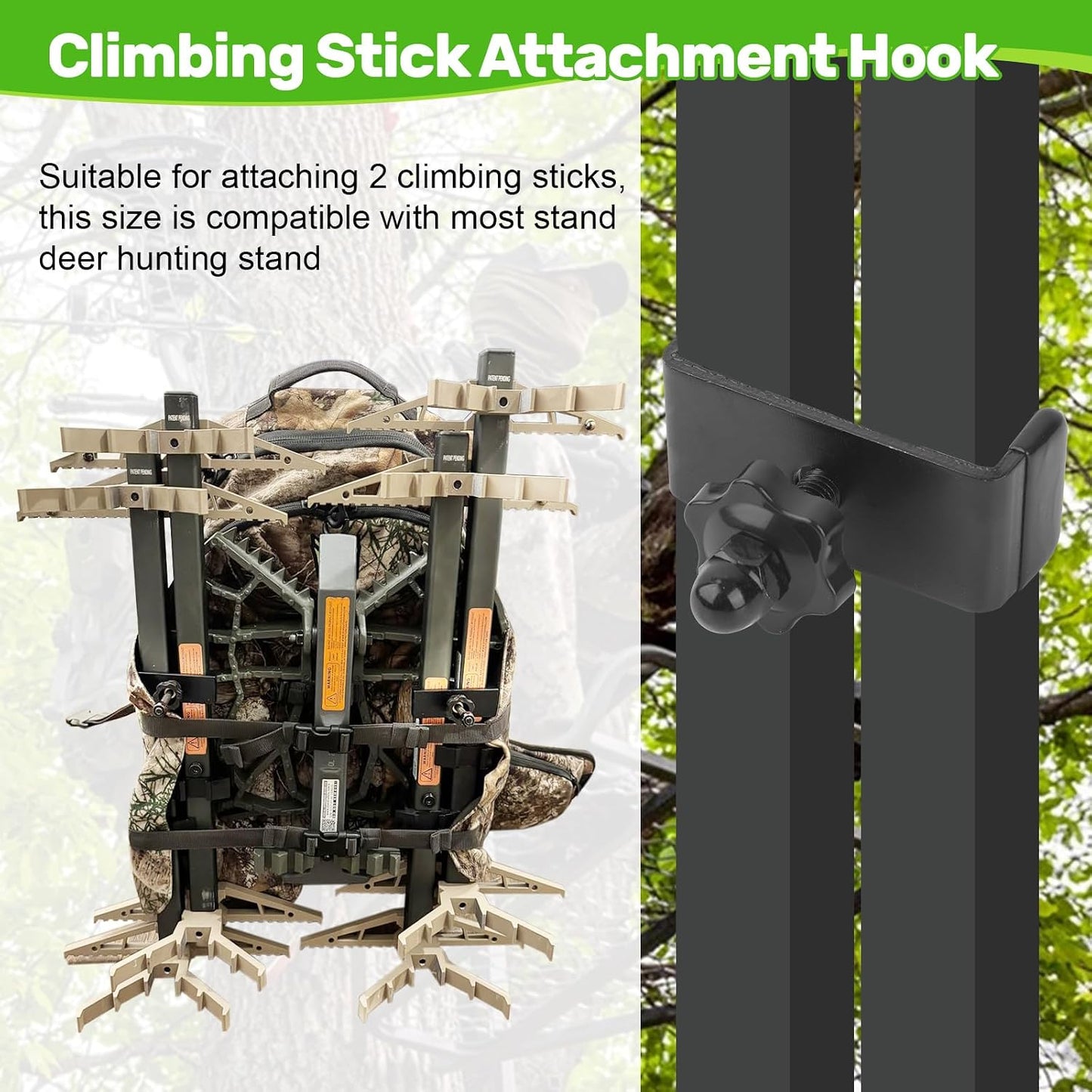 LJB J Hook Climbing Stick Carrying System, 2 Pack | Climbing Stick Attachment Hook, For Treestand Climbing Steps