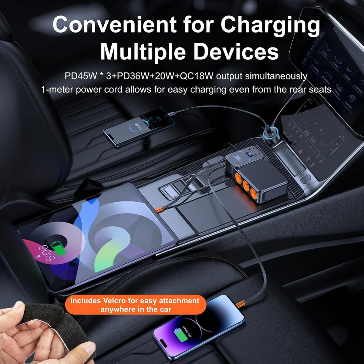 289W 11 in 1 Cigarette Lighter Splitter, 3 Sockets, 8 USB, PD45W *3, QC3.0
