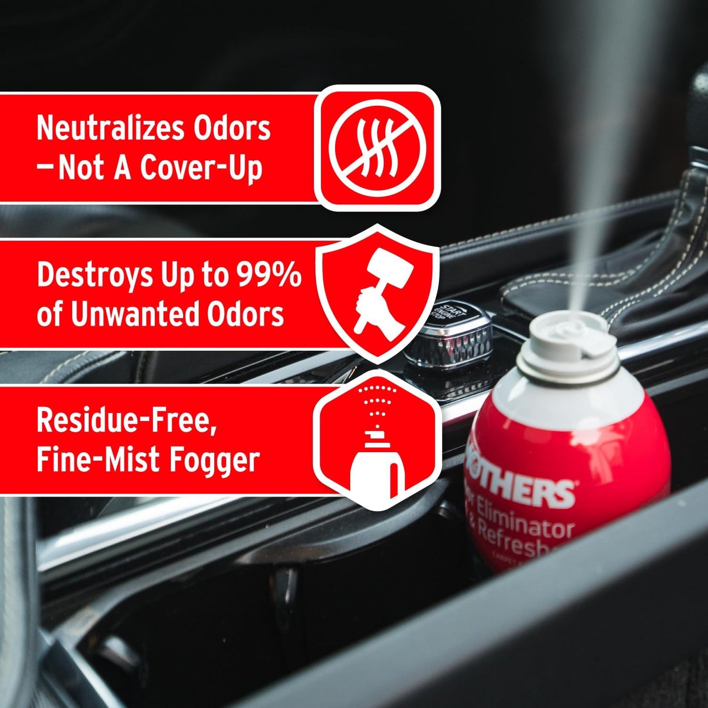 Mothers Odor Eliminator & Refresher, New Car Scent, 2 oz. Aerosol (06811) | Whole-Car Fogger Neutralizes Smoke, Pet, Food & Mildew Odors with CMM® Technology, Freshens Cabin & Vent Ducts