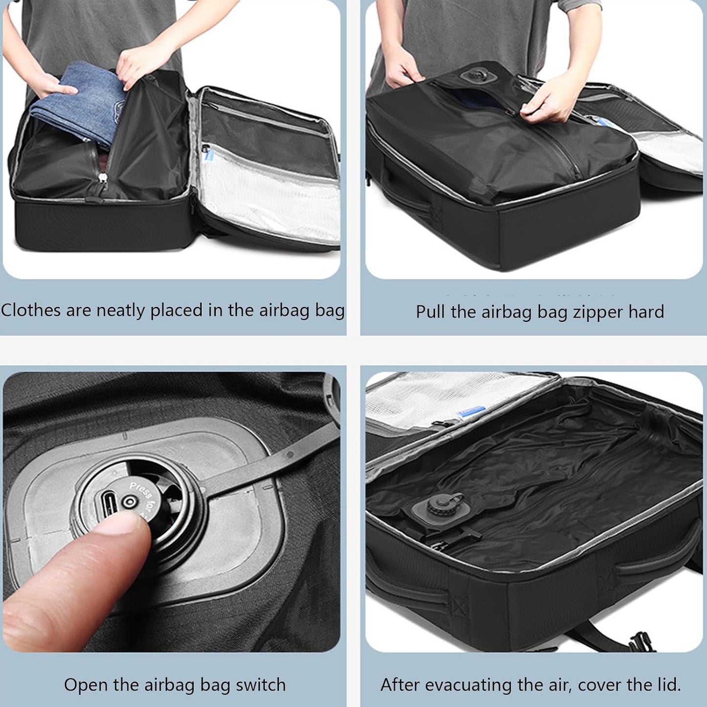 45L Travel Backpack with Built-in Vacuum Seal Backpacks Exapandable Waterproof Air Compression System TSA Lock Carry-On Suitcase Luggage Laptop Bag Black