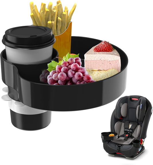 Kids Car Seat Tray, Travel Tray with Cup Holder for Toddler Baby, Kids Car Seat Food Snack Organizer for Road Trip, Stroller snack tray travel must haves - Black