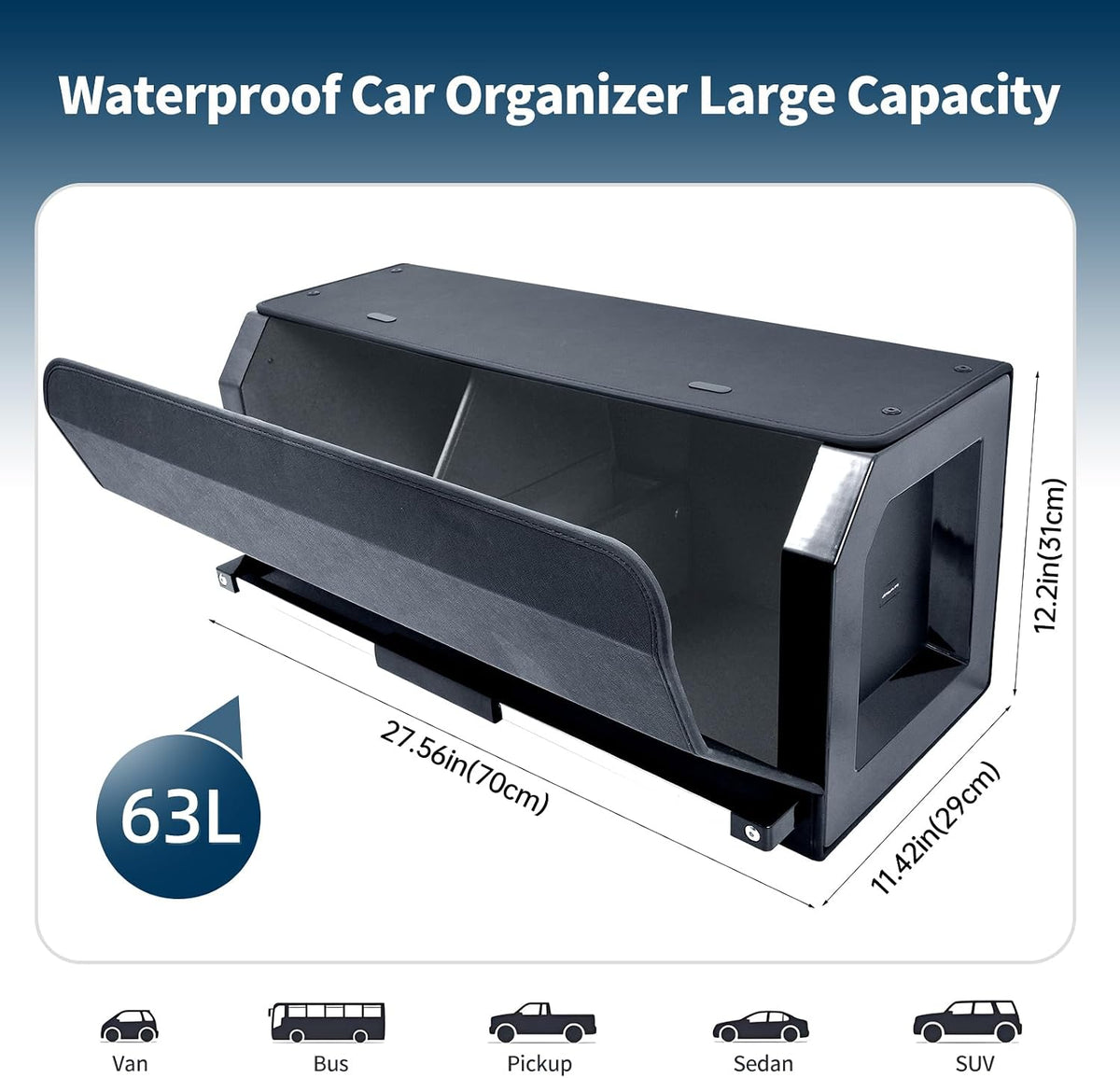 Trunk Organizer with Magnetic Lid, Leather Car Trunk Storage Organizer