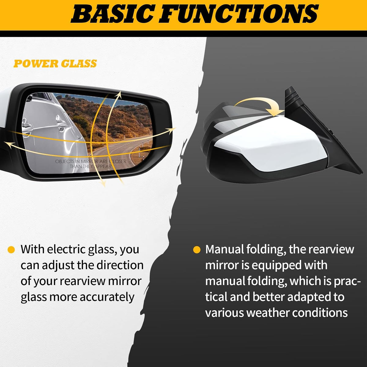 White Right Side Mirror 3 Pins Compatible with 2016-2021 Malibu