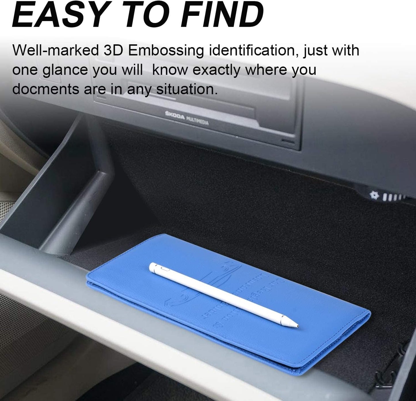 Cacturism Car Registration and Insurance Holder, Vehicle Glove Box Car Organizer Men Women Wallet Accessories Case with Magnetic Shut for Cards, Essential Document, Driver License, Blue