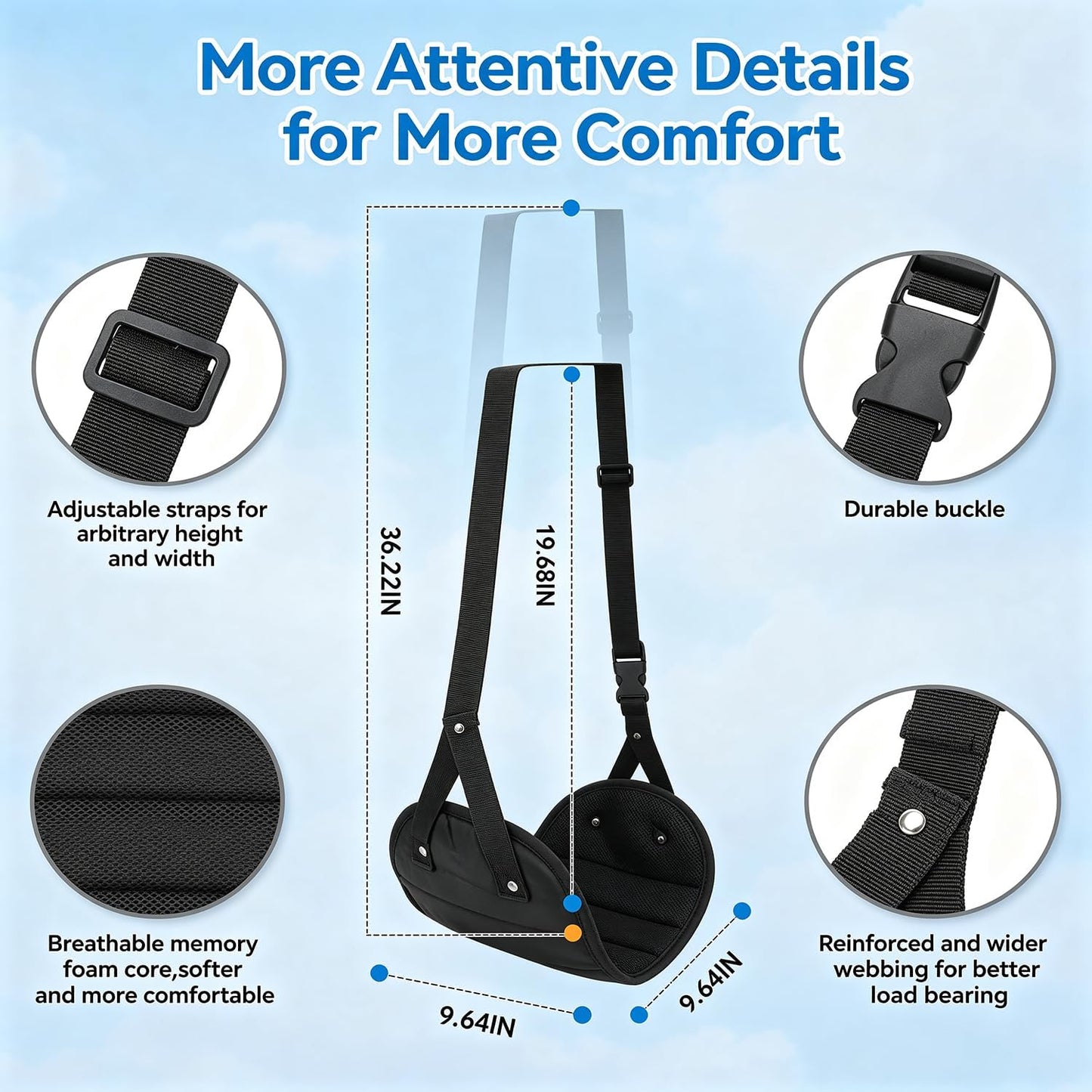 Ergonomic Airplane Pillow and Airplane Foot Hammock, Ultra Portable Neck Pillow with 360° Head Support, Portable Travel Foot Rest with Adjustable Strap, Includes Eye Mask & Ear Plugs, for Flight, Car