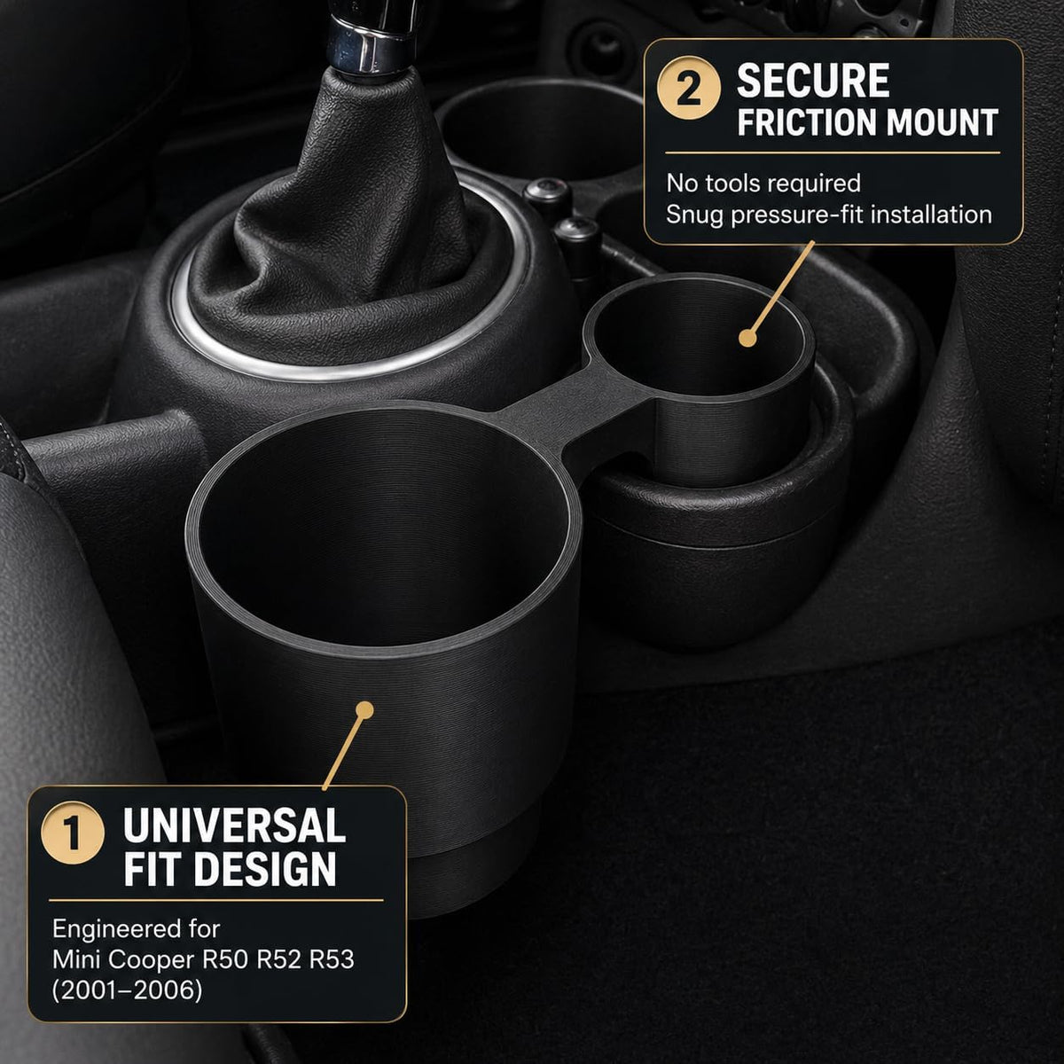 Cup Holder Extender for Mini Cooper R50 R52 R53 – Secure Console Drink Adapter | Fits Large Bottles & Tumblers | No-Spill Stable Base for Daily Commutes