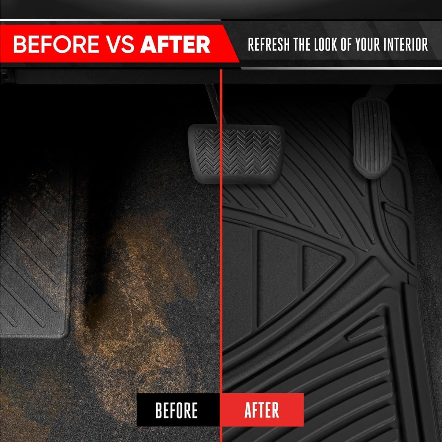 Motor Trend 3-Row Rubber Floor Mats & Liners for Car SUV Van 7 Seater, 6 Seater, 8 Seater 3rd Row Car Floor Mats Heavy Duty All Weather Full Interior Protection, FlexTough Avanced Performance