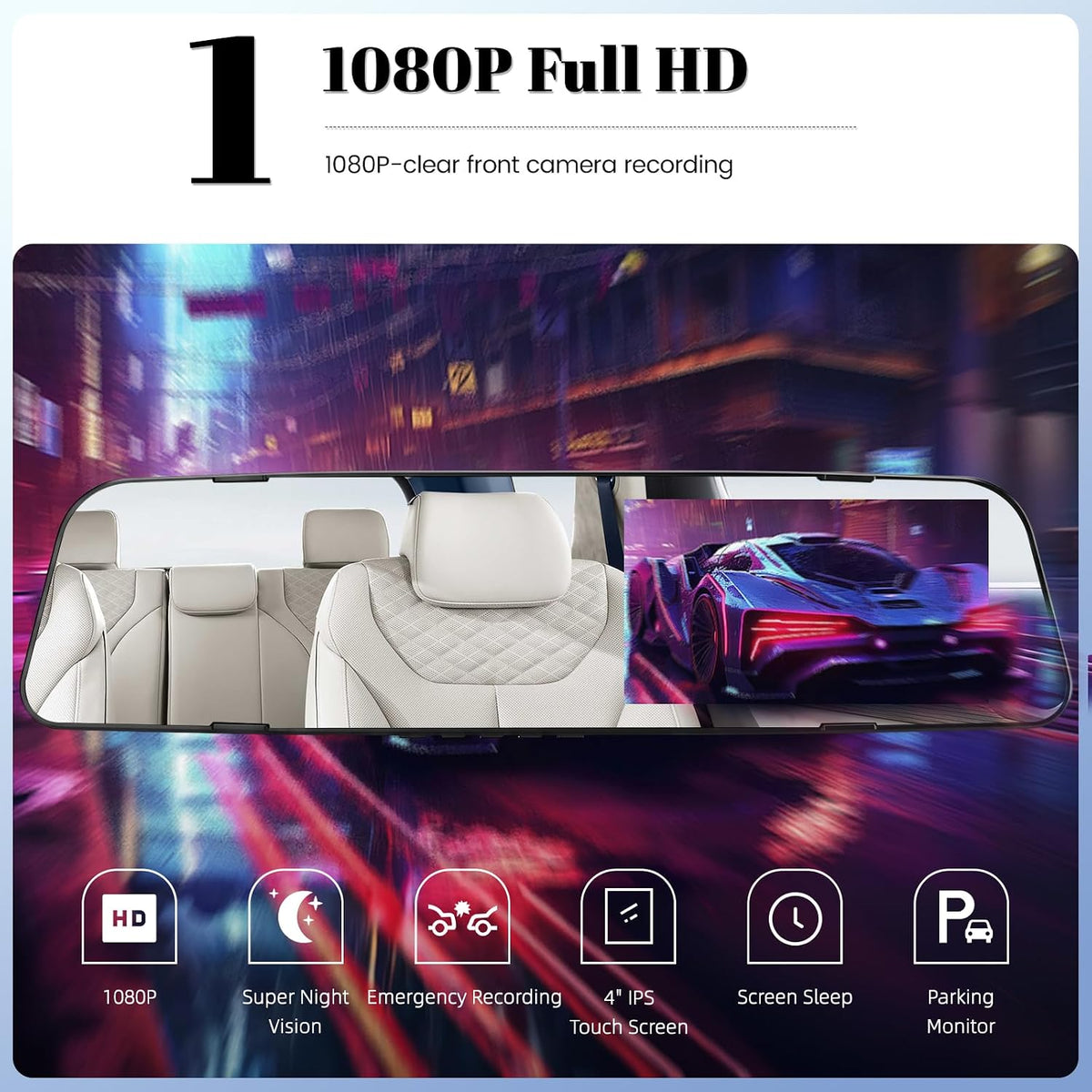 Mirror Dash Cam Front and Rear 1080p Full View 4.5" Camera